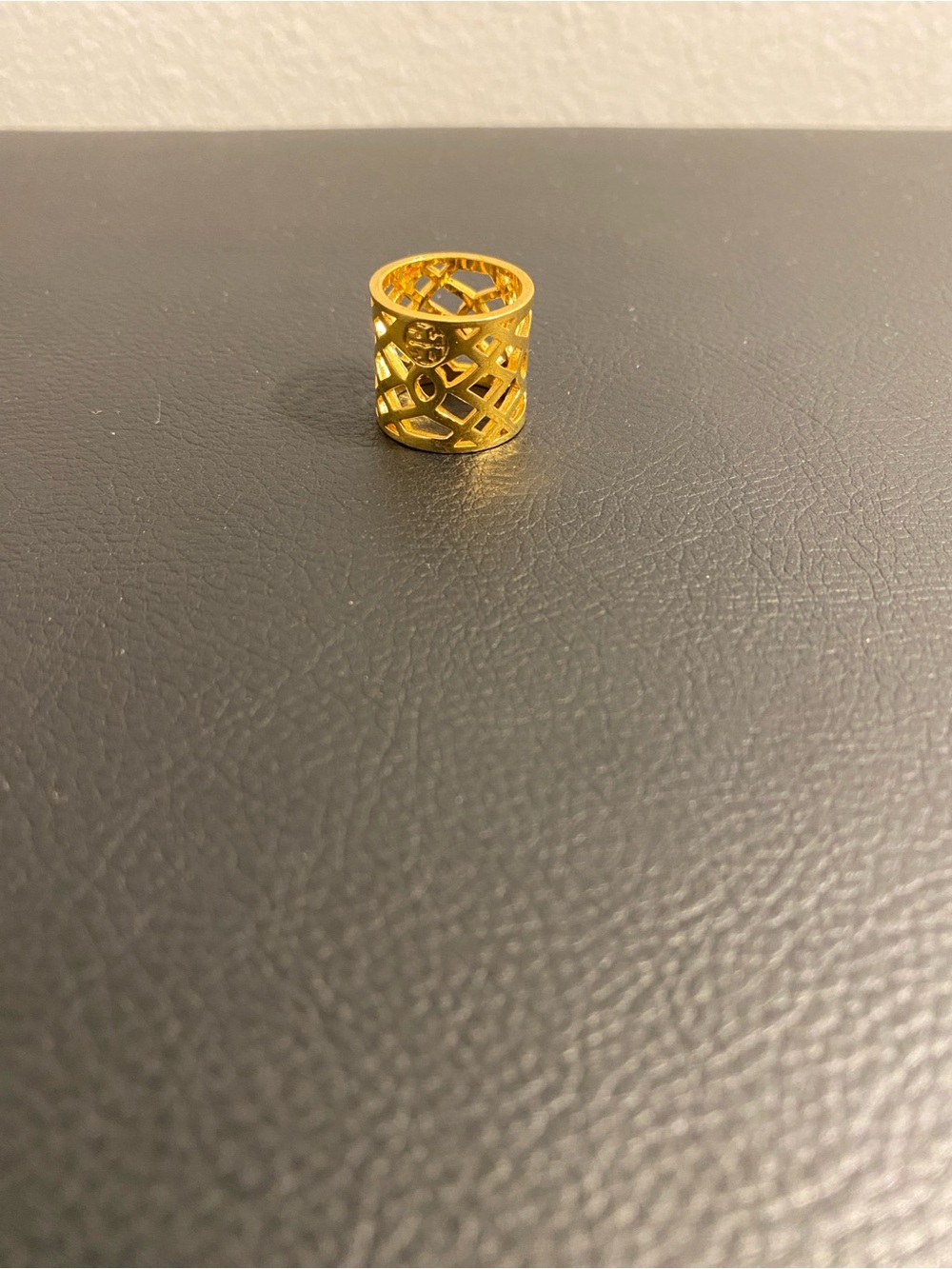 Tory Burch Gold Openwork Logo Dome Ring, scarf ring, or pendant - Picture 8 of 9